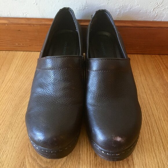 Dockers Shoes - Dockers Dark Brown Pebbled Leather Slip On Clogs Mules All Day Comfort Size 10 M